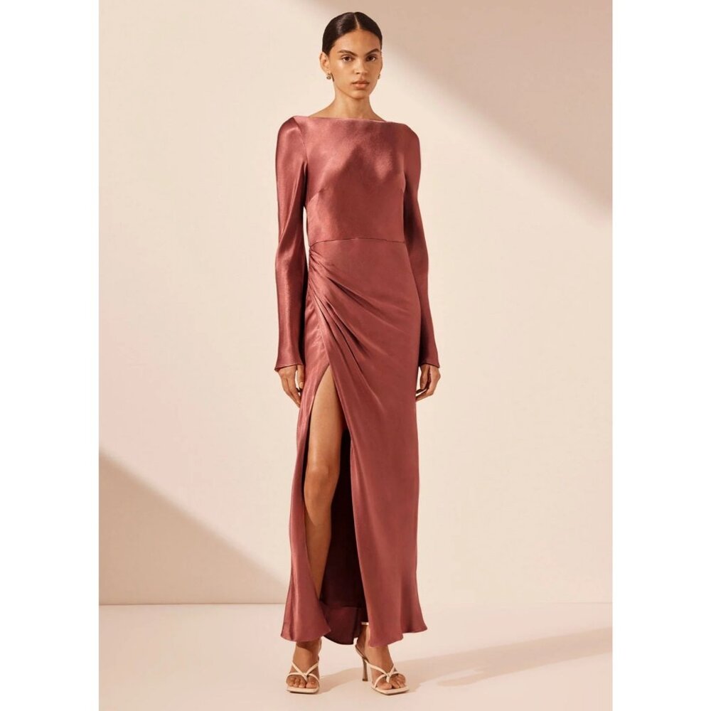 NWT Shona Joy La Lune Flared Sleeve Midi Dress in Terracotta